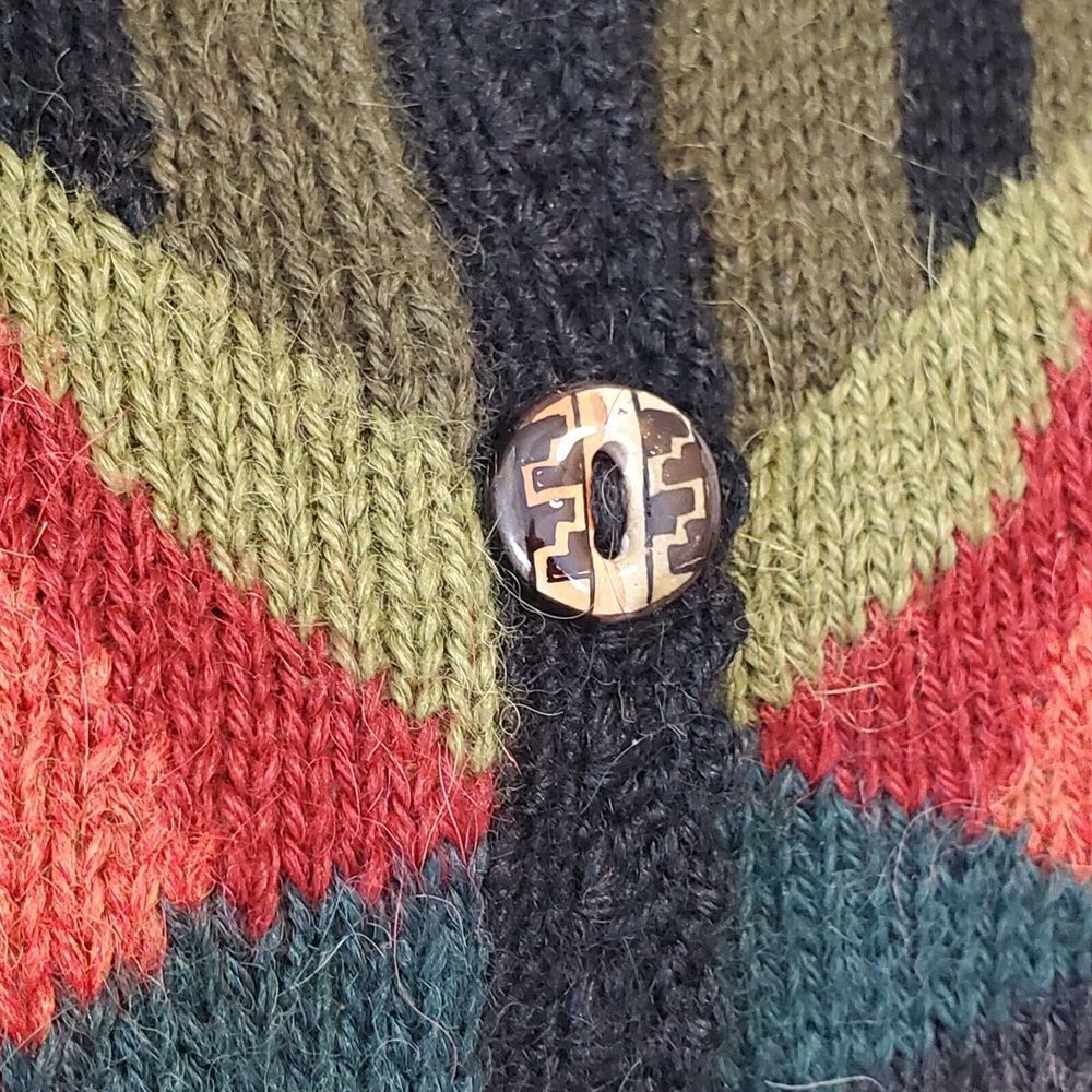 New Tey-Art ALPACA Blend Aztec Southwestern Sweater Cardigan Tabask Size S #3 - Picture 3 of 9